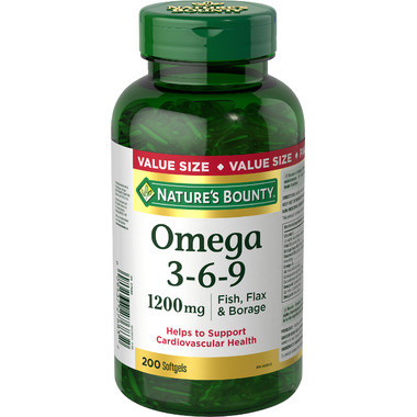 مکمل اسیدهای چرب ضروری 1200میلی گرم نیچرز بونتی_ روغن ماهی، بذر کتان و گل گاوزبان – حمایت از سلامت قلب، مغز و پوست_200سافت ژل