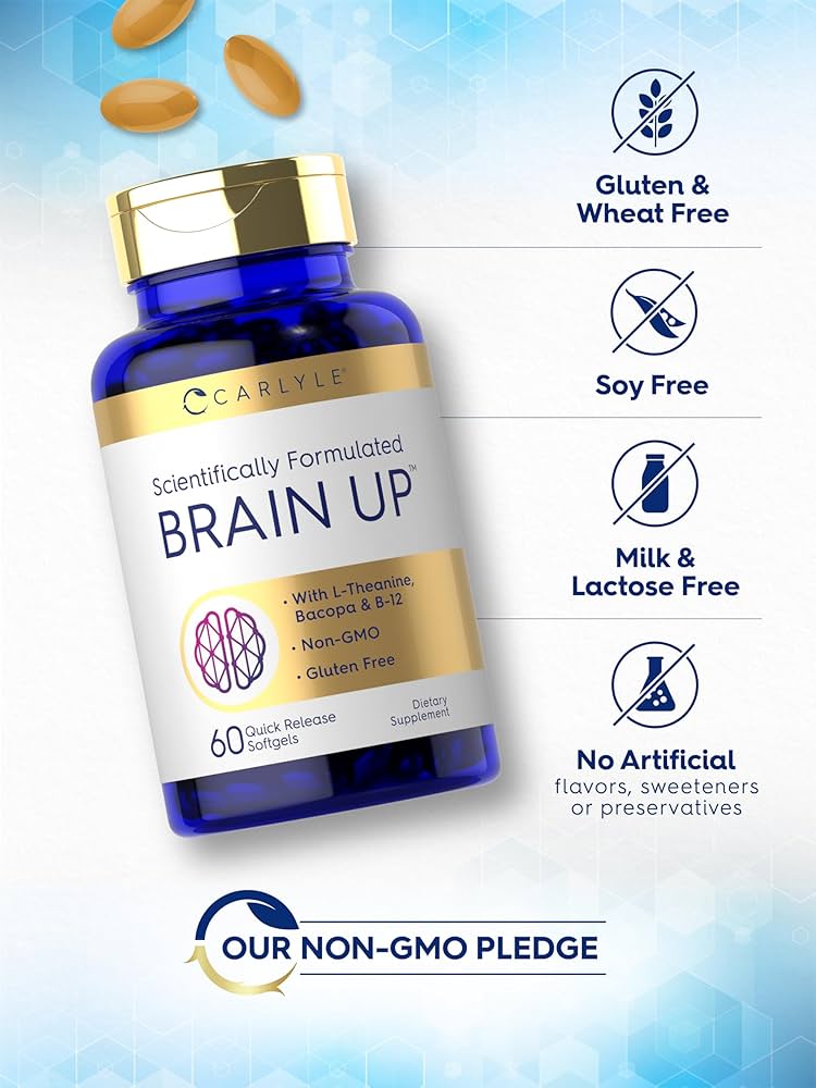 کپسول تقویت حافظه و تمرکز کارلایل Brain Up با ال تیانین و باکوپا 60 عددی